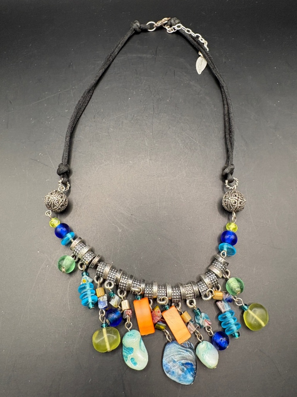 Coldwater Creek Glass Blue Beaded Rope Boho Necklace